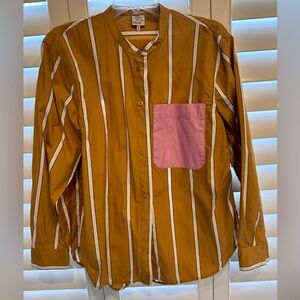 Cotton stripe shirt pink pocket long length